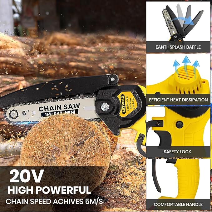 Chainsaw 6 Inch Mini Electric Chainsaw Cordless with 2 Pack Rechargeable Batteries, Battery Powered Handheld Saw for Trees Trimming Wood Cutting, Perfect Gardening Tools for Men Dad Husband