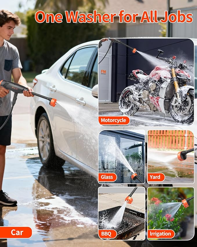 Cordless Pressure Washer Battery Powered; 1100PSI 2.4 GPM Portable Cordless Power Washer with 6-in-1 Nozzle, Foam Cannon, 21V Battery&Charger; Handheld Battery Pressure Washer for Home, Car, Yard