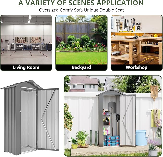 KEIKI Outdoor Metal Storage Shed 2.5' x 1.4', Lockable Tool Cabinet with Sloping Roof, Small Vertical Garden Storage for Backyard, Patio, Lawn, Black