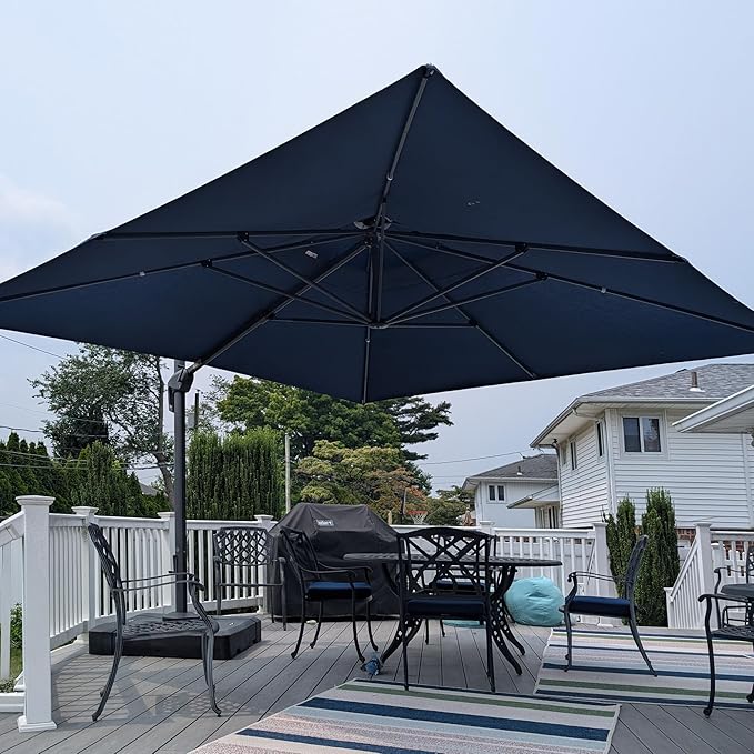 PURPLE LEAF 12FT Sunbrella Cantilever Umbrella Outdoor Square Double Top Large Offset Hanging 360° Rotation Heavy Duty Umbrella for Garden Patio Deck Pool Backyard Spectrum Denim