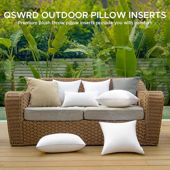 20 x 20 Outdoor Pillow Inserts Pack of 4 Patio Furniture Pillows Cushion Waterproof Square Throw Pillow Inserts Decorative Couch Pillow Inserts White Sofa Sham Cushion Stuffer