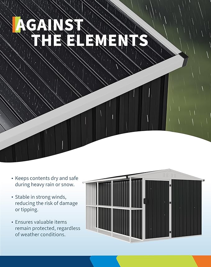 8X10 FT Large Metal Outdoor Storage Shed, Galvanized Steel Garden Tool Shed with Lockable Double Doors & Ventilation for Bicycles, Tools, Lawnmowers, Backyards, Patios, Lawns, Brown