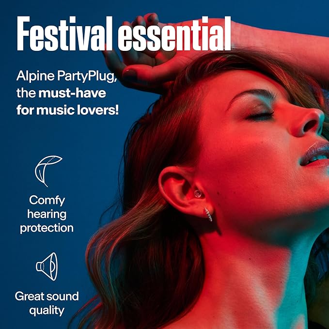 Alpine PartyPlug Concert Ear Plugs with 19dB Noise Reduction - Reusable Hearing Protection for Music Festivals, Raves & Live Events, Clear Sound Quality, Incl. 3 Tip Sizes (S/M/L), Transparent