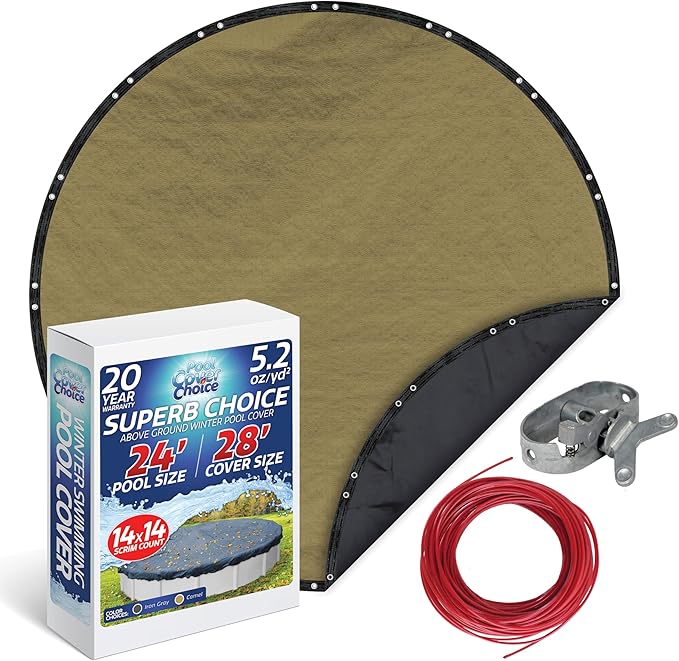 Winter Swimming Pool Cover for 24 ft Aboveground Round Pool Size, Superb Choice Series, Solid Material, Color - Camel, Pool Cover Choice 3124-4CHOICE