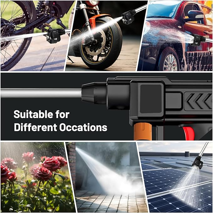 Cordless Pressure Washer, 6-in-1 Nozzle Portable Battery Powered Pressure Washer Handheld with 2 Battery Powered, 18bar Portable High Pressure Cordless Power Washer for Car/Floor/Patio Cleaning(black)