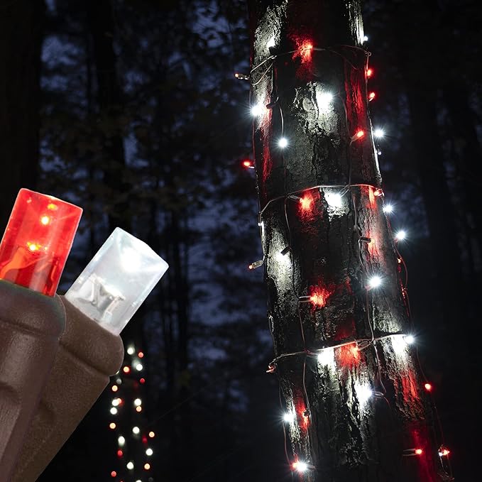 Red, Cool White StretchNet Pro 5mm LED Trunk Wrap Lights on Brown Wire