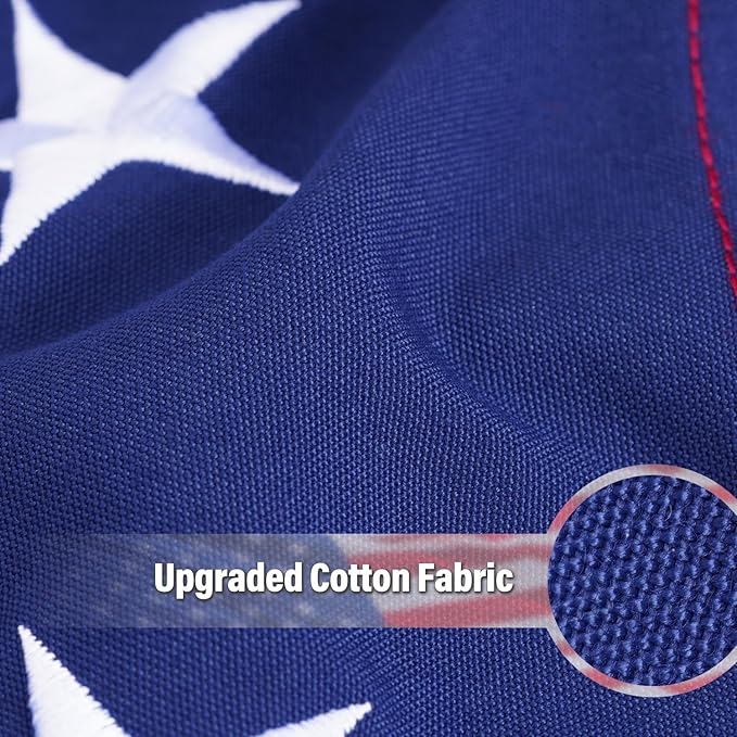 Deluxe Cotton American Flag 5x8 FT for Outside, Tear Resistant US Flags High Wind with Embroidered Stars, Sewn Stripes, the Best Indoor Outdoor Flag
