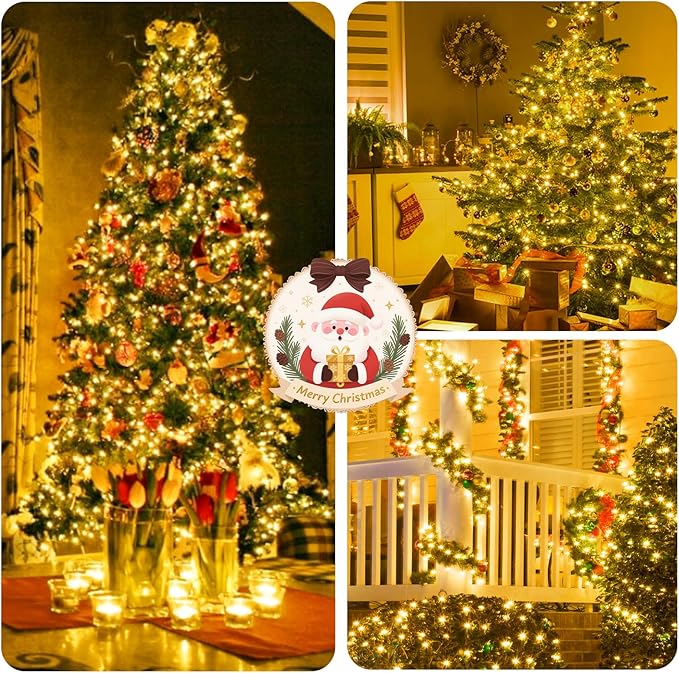 50FT 1000 LED Cluster Christmas Lights, Christmas Tree Lights Outdoor 8 Modes with Timer & Remote, Firecrackers String Lights Waterproof for Garland Party Xmas Decorations, Warm White
