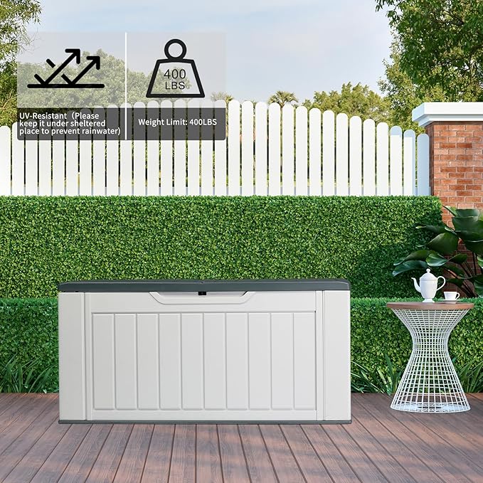 VINGLI Upgraded 158 Gallon Outdoor Storage Box, Lockable Resin Storage Containers with Lid, Wood-grain Finish Deck Box Patio Furniture for Garden, Pool, Balcony, Yard