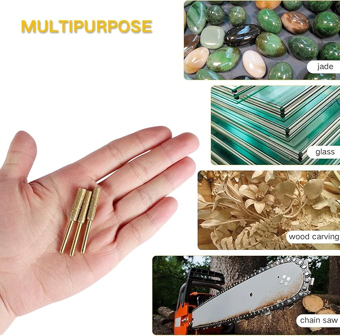 120pcs Diamond Chainsaw Sharpener Bits High Hardness Plated Burr Grinding Stone with 3 Different Sizes 5/32, 3/16, 7/32 Inches for Chain Saws Jewelry Metal Wood Polishing