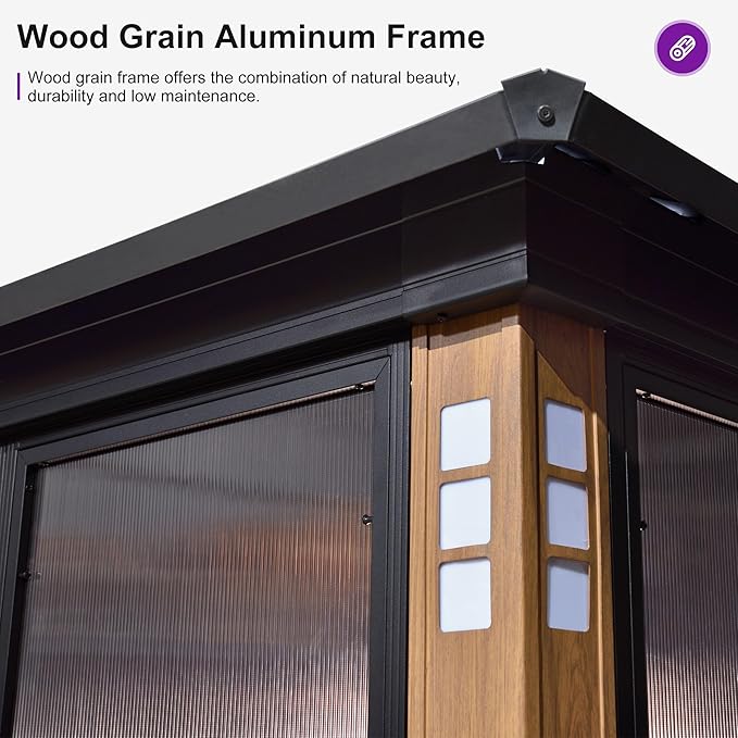 PURPLE LEAF 12' X 20' Patio Hardtop Gazebo Double Top Outdoor Screen House Aluminum Solarium Backyard Sun Room with Detachable Windows and 36 Solar String Light