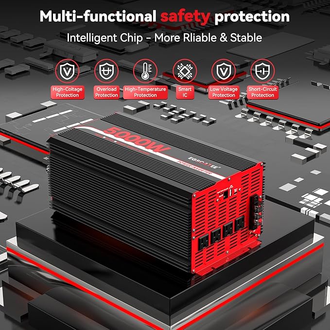 5000W Power Inverter 12V DC to 120V AC Converter for Truck, Home, RV, Peak 10000W Off-Grid Solar Power Inverter with 4 AC Outlets, USB Port,Type-C Port, Remote Controller with LCD Screen