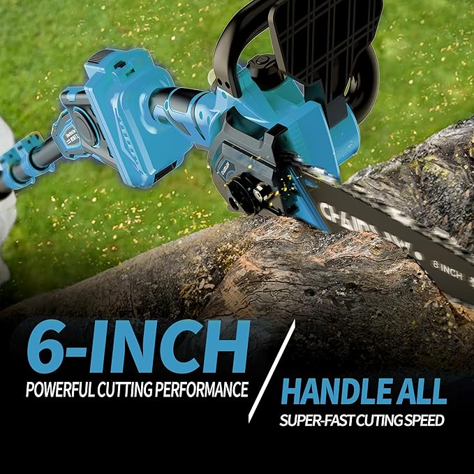 2-in-1 Cordless Pole Saw, 8 Inch Brushless Pole Chainsaws for Makita 18V Battery, 8 lb Lightweight, Auto Oiling, 14.8 FT MAX Extension Pole Saws for Tree Trimming(NO Battery)