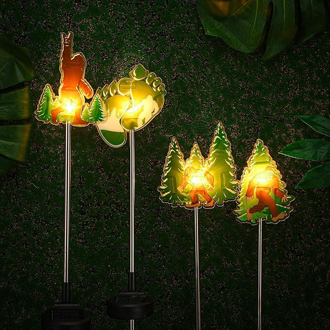 Retisee 4 Pack Bigfoot Outdoor Sign Solar Lights with Stakes Yard Decorations Waterproof Big Foot Lights for Garden Lawn Patio Porch Pathway Decor