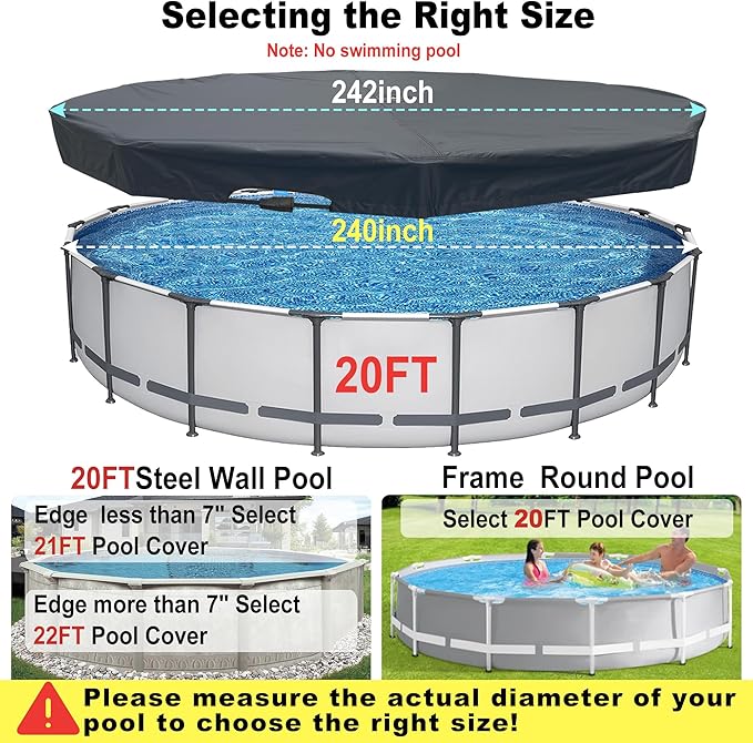 20 Ft Pool Cover, with Automatic Drain Round Pool Cover, One-Piece Quick Installation and Removal Above Ground Pool Cover, Preventing Waterlogging, UV Protected Solar Swimming Pool Cover