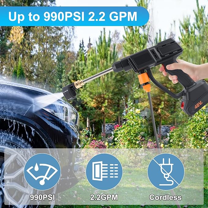 Goldmeet Cordless Portable Car Pressure Washer with Foam Cannon, 6-in-1 Nozzle, Battery Powered Cleaner for Car, Fence, Garden