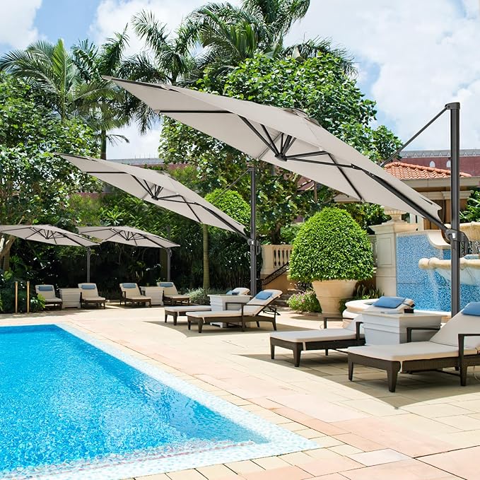 HOTIME10ft Patio Umbrella Cantilever Umbrella - Upgrade and Intensify - with 360 Rotation and 5 Angles Adjustment - Aluminum Offset Pool Umbrella Square Outdoor Umbrellas for Patio Garden Deck Pool
