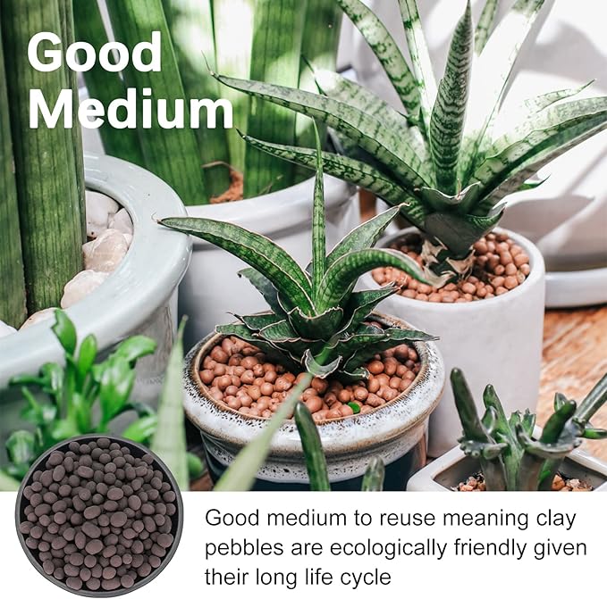 11LB LECA Explanded Clay Pebbles, 14-16mm Lightweight Clay Aggregate for Hydroponic Growing, Premium Grow Media for Orchids, Aquaponics Plants and Horticultural Drainage, Black