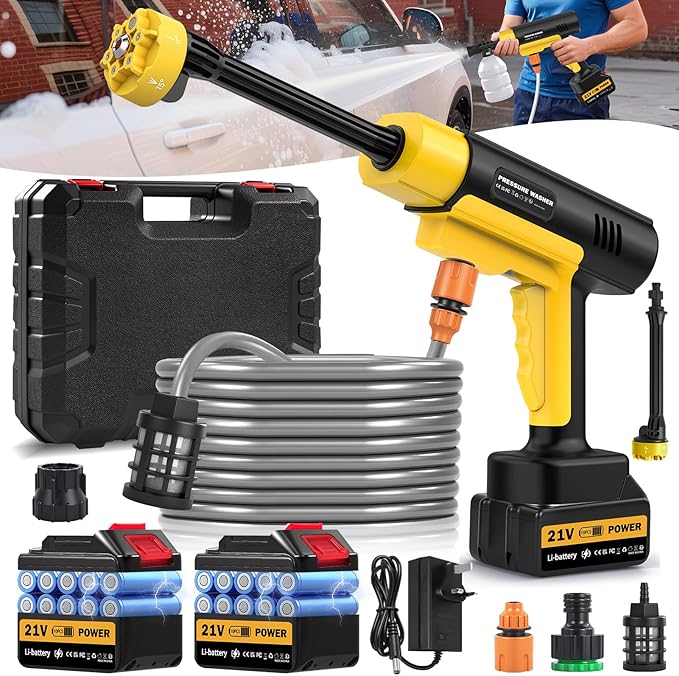 Cordless Pressure Washer Battery Powered, 130Bar/1885PSI Cordless Power Washer with 3.0Ah Battery&Charger&6-in-1 Nozzle, 3 Power Level Handheld Portable Pressure Washer Cordless for Car/Wash/Home/Yard