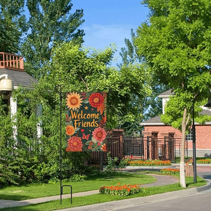 Welcome Friend Garden Flag Vertical Double Sided Outdoor Yard Flags 12.5x18 Inch Burlap Banners for House Lawn