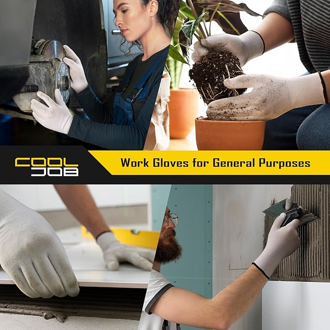 COOLJOB 12 Pairs Cotton Work Gloves with Non-Slip Grip Dots, Breathable Lightweight Gloves for Construction Gardening