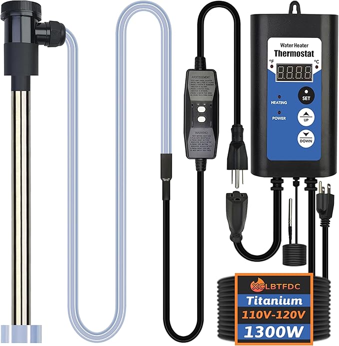 1300W Titanium Immersion Water Heater Portable Electric Hot Tub & Inflatable Pool Submersible Water Heater with Temp Control, GFCI for Bathtub, Baptistry, Above Ground Pool, Swimming Pool