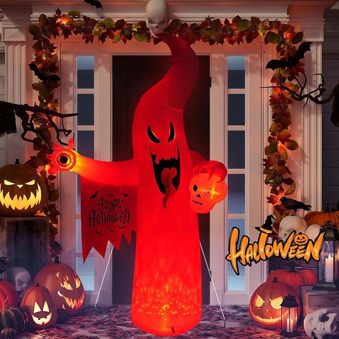 Halloween Inflatable Ghost Decoration, LED Color Changing Lights, Outdoor Yard Decor with Wings (8FT Casper The Ghost)