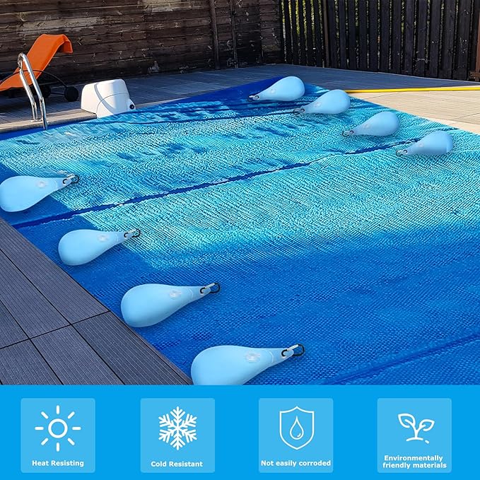 Hungdao 12 Pack Pool Cover Weights with Hooks Above Ground Hanging Water Bags Leakproof Thick PVC Swimming Pool Cover Tarp Weights Winter Antifreezing for Above Ground Closing Kit, 13.5 x 9 Inch