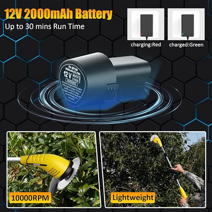 Aokia Cordless Weed Wacker Electric String Trimmer/Edger: 2.0Ah Battery Powered with Fast Charger, Lightweight Weed Trimmer Grass Cutter for Lawn, Garden, Yard Work