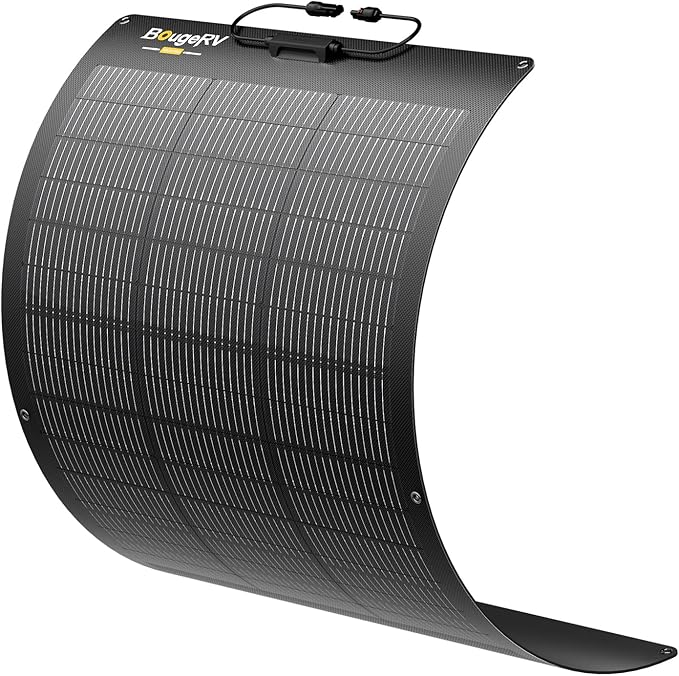 BougeRV Arch Pro 100 Watts Anti-Shading N-Type Fiberglass Flexible Solar Panel, Portable 24 Volts 16BB Mono Cell 25% High-Efficiency, Compact for RV Camping Home Boat Marine Curve Surface Black