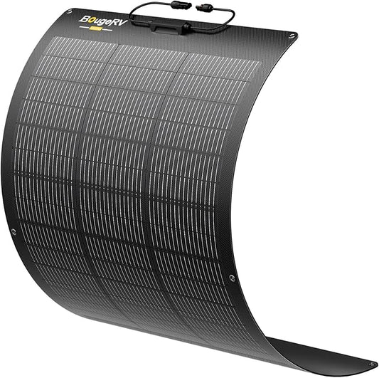 BougeRV Arch Pro 100 Watts Anti-Shading N-Type Fiberglass Flexible Solar Panel, Portable 24 Volts 16BB Mono Cell 25% High-Efficiency, Compact for RV Camping Home Boat Marine Curve Surface Black