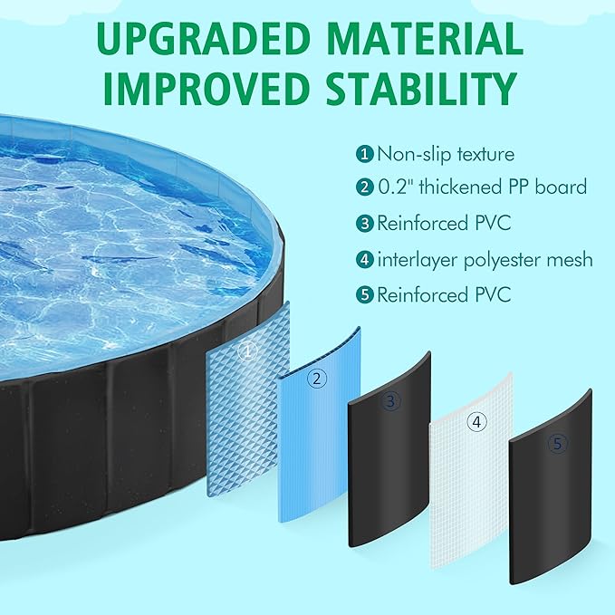 Yaheetech Foldable Dog Pool Collapsible Hard Plastic Dog Swimming Pool Portable Pet Pools Doggie Wading Pool Bath Tub for Puppy Small Medium Large Dogs, 79 x 12 Inches Black