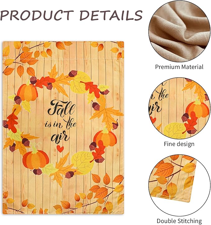 Fall Pumpkin Maple Leaves Garden Flags 12x18 Inches Double Sided Autumn Harvest Thanksgiving House Flags for Farmhouse Yard Lawn Outdoor Decorations