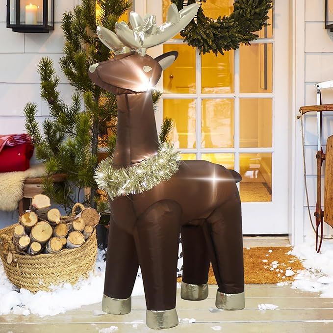 3.5 Feet Inflatable Deer Outdoor Decorations with LED Lights, Blow up Christmas Reindeer for Indoor Outdoor Decorations, Cute Shape with Gold Collar, Easter Inflatable Reindeer Decoration