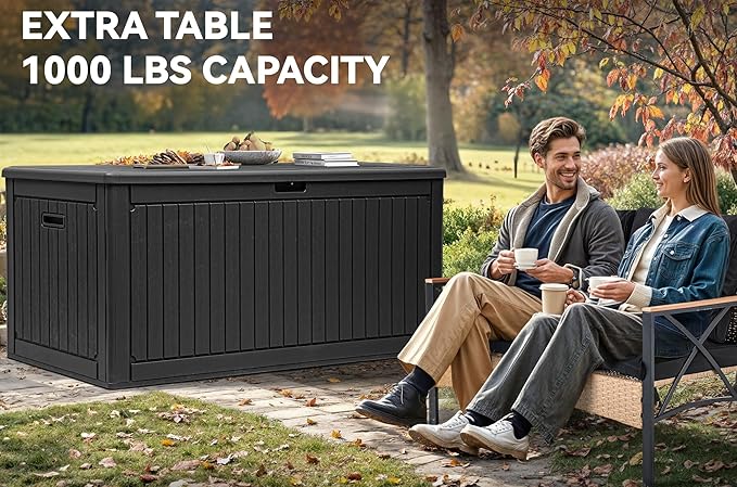 YITAHOME 260 Gallon Large Deck Box with Divider & Side Handles, Outdoor Double-Wall Storage for Patio Furniture Cushions, Garden Pool Accessories, Water Resistant & Lockable