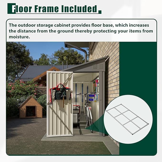 4×8 FT Lean to Metal Shed,Outdoor Heavy-Duty Storage Shed with Floor Base,All Weather Waterproof Garden Tool House W/Lockable Door&2 Air Vents,Reversible Door Design,for Backyard,Patio,Lawn,Gray