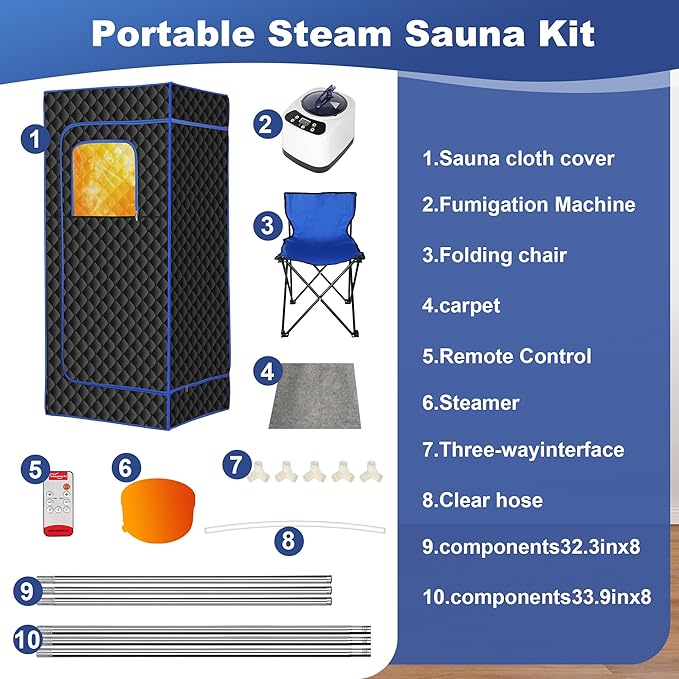 Upgraded Sauna Box - Portable Sauna for Home with 3L 1200W Steamer, 9 Levels, 5-Layer Thermal Insulation Tent with 3 Windows, Home Sauna for Relaxation, Detoxification, Size 2.6' x 2.6' x 5.9'