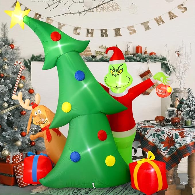 Hioasis 9 FT Christmas Tree Inflatable - Christmas Inflatables Decorations, Dog Inflatables with LED Lights - Blow Up Indoor Outdoor Garden Holiday Yard Decorations