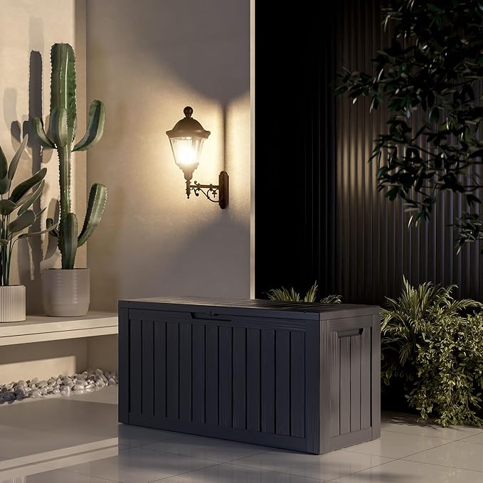 80 Gallon Resin Deck Box, Waterproof Outdoor Storage Bin for Patio Furniture, Pool Accessories, and Garden Tools, Lockable & UV-Resistant, Black