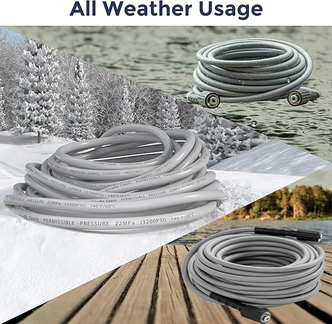 Giraffe Tools Pressure Washer Hose 100FT X 1/4", 3200 PSI Pressure Washing Hose, Kink Resistant, Heavy Duty Power Washer Hose, M22 to 3/8" Quick Connect Couplers for Replacement, 7 Accessories