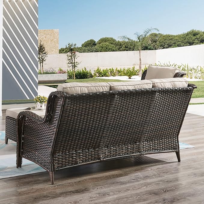 HUMMUH Patio Furniture 6 Pieces Outdoor Furniture Set Wicker Outdoor Sectional Sofa with Swivel Rocking Chairs,Patio Ottomans,Outdoor Coffee Table