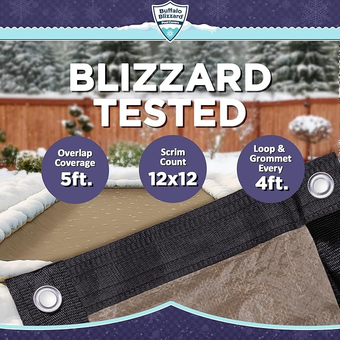Buffalo Blizzard Supreme Plus 20 ft x 40 ft Rectangular Winter Pool Cover | Tan/Silver | Heavy Duty for Above Ground Swimming Pools | Easy Install | Cold & UV Resistant | Seasonal Debris Protection