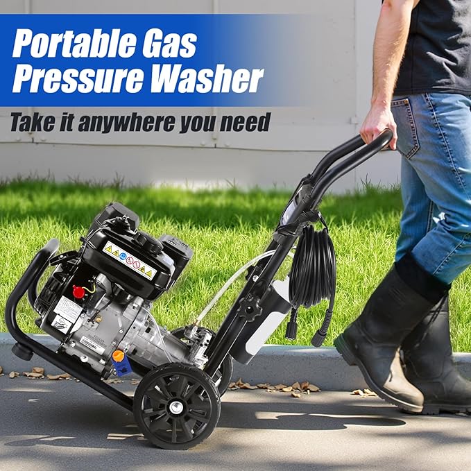 Gas Pressure Washer, 3500 PSI and 2.3 GPM High Pressure Cleaning Machine with 4 Quick Connect Nozzles & Foam Cannon, Portable Pressure Washer for Cars, Fences, Driveways, Patios, Home Cleaning