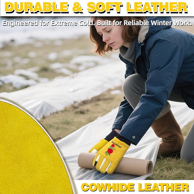 Winter Gardening Gloves for Women, Deerskin Warm Insulated Garden Work Gloves for Cold Weather, Outdoors, Yard Labor