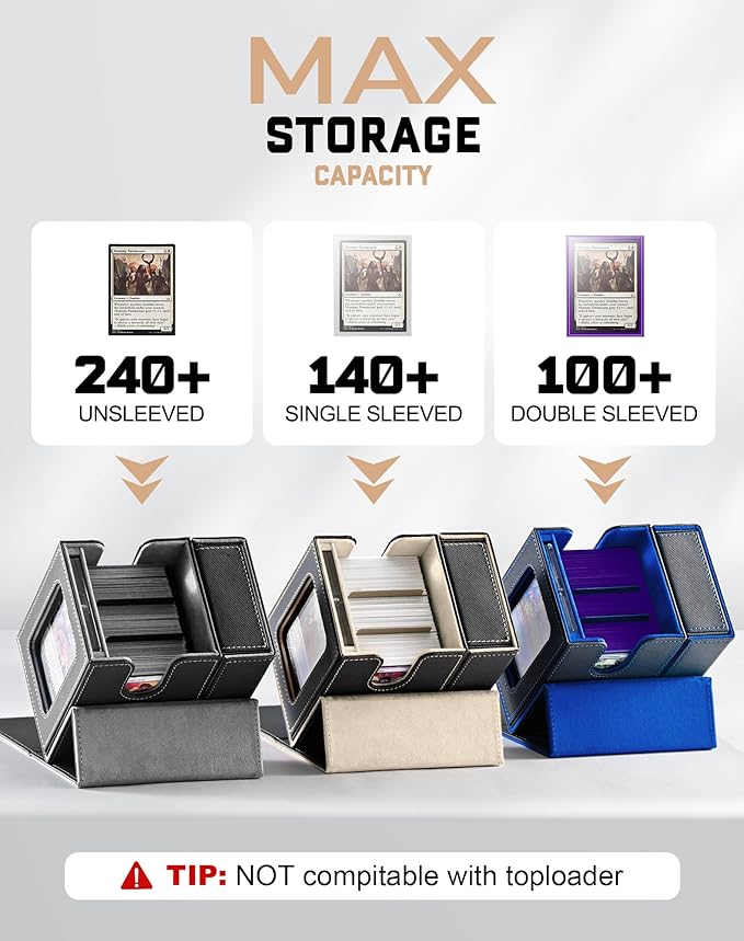 ZLCA MTG Commander Deck Box with Display Window, Deck Box Holds 100 Double-Sleeved with Dice Tray & 35pt Magnetic Card Holder(Black& Gold)