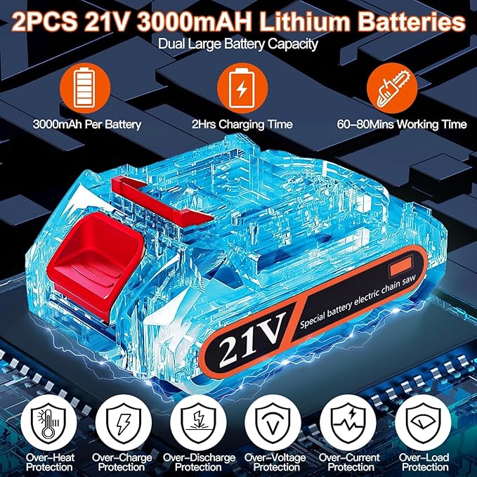 2-in-1 Cordless Pole Saw & 6 Inch/4 Inch Mini Chainsaw, Electric Pole Saw for Tree Trimming with 2x 21V 3.0Ah Batteries & Charger, Battery Powered Pole Chainsaw for Wood Cutting,13FT Max Reach