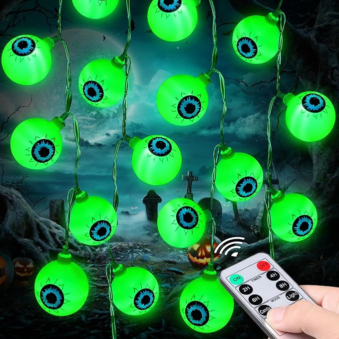 Halloween Decorations 30LED 17Ft Eyeball Halloween String Lights With Timer Remote Battery Operated 8 Modes Halloween Lights Halloween Indoor Outdoor Decorations For Home Garden Yard Halloween Décor