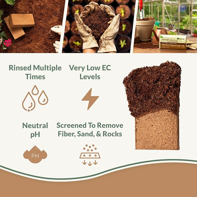 Coco Bliss Coco Coir Bricks (6-Pack, 650gm Bricks) - Organic Coco Coir for Plants - OMRI-Listed Coconut Coir for Plants - Coconut Coir Bricks - Coco Peat for Plants, Garden Soil, & Organic Mulch