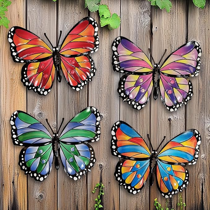 HONGLAND Metal Butterfly Wall Decor -Outdoor Fence Wall Art Decor, Hanging Decoration for Indoor Outdoor Garden Yard Living Room Bedroom Patio Balcony, Gift for Mom Dad Friends
