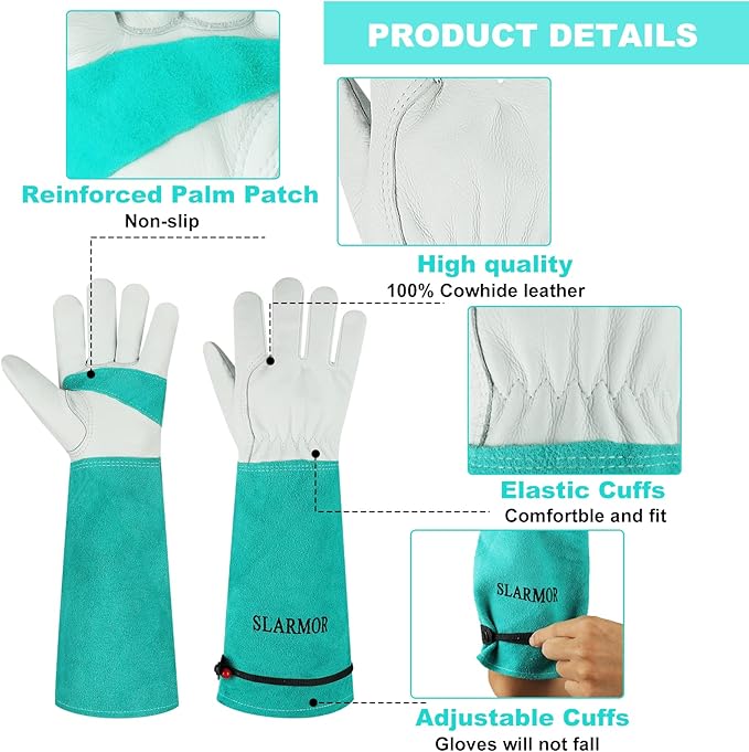 Long Gardening-Gloves Women/Men - Thorn proof Rose Pruning Heavy Duty Gauntlet (Small, Green)